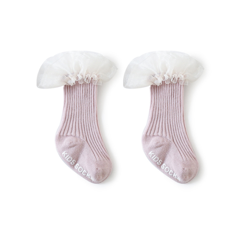21 Primavera y otoño nuevo bebé Calcetines de encaje princesa coreana Calcetines antideslizantes dispensar calcetines de niño de algodón peinado calcetines de niñas