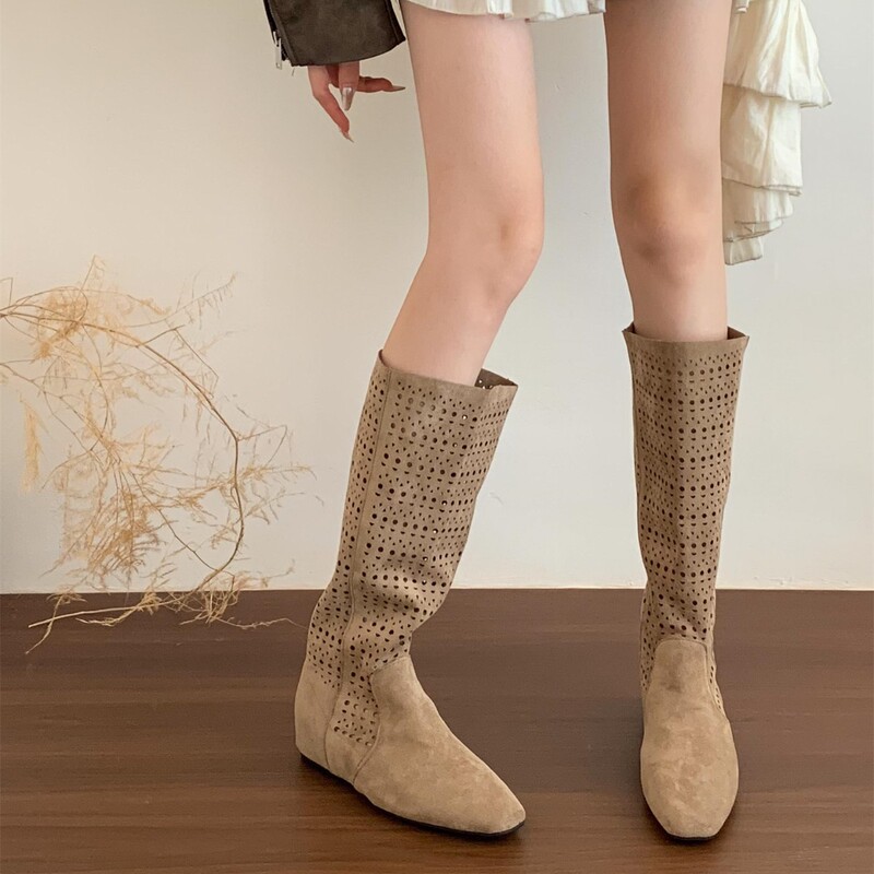 Height Increase Within 4cm ~ Retro Sexy Maillard Cut Out Boots for Women in Summer Breathable Non-Slip Millennium Style Slim Boots Height Increase Within 4cm ~ Retro Sexy Maillard Cut Out Boots for Women in Summer Breathable Non-Slip Millennium Style Slim Boots