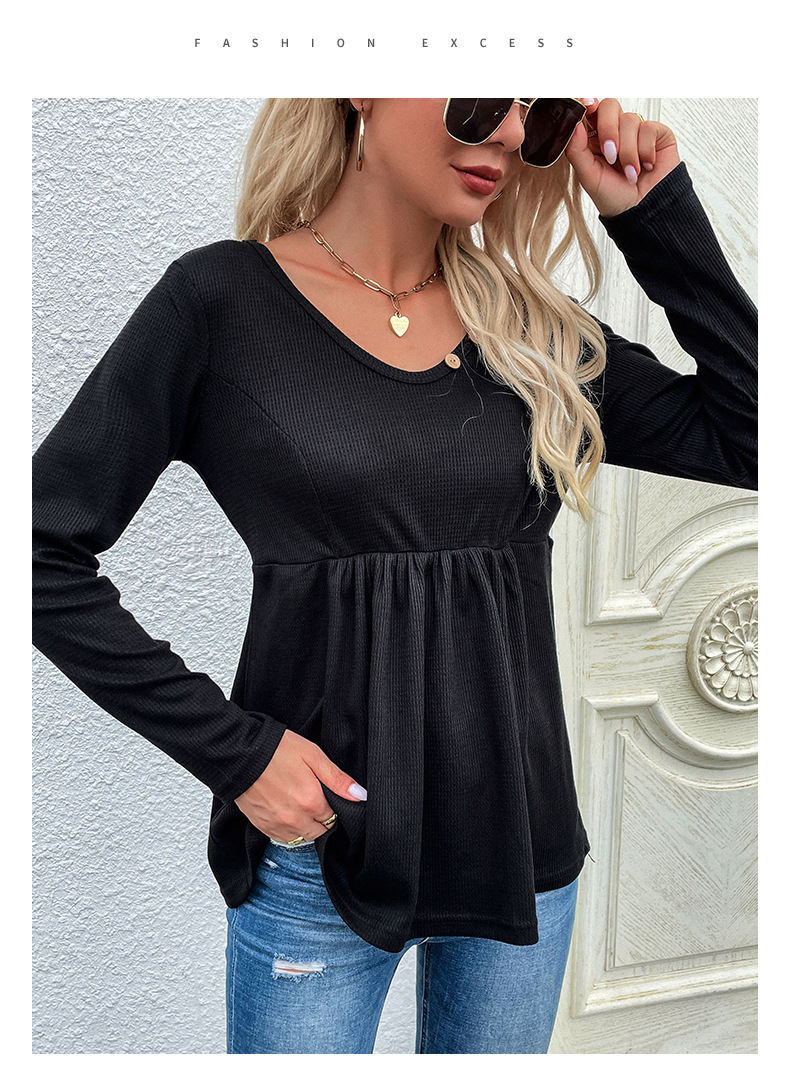 v-neck button pleated top nihaostyles wholesale clothes NSYYF89331