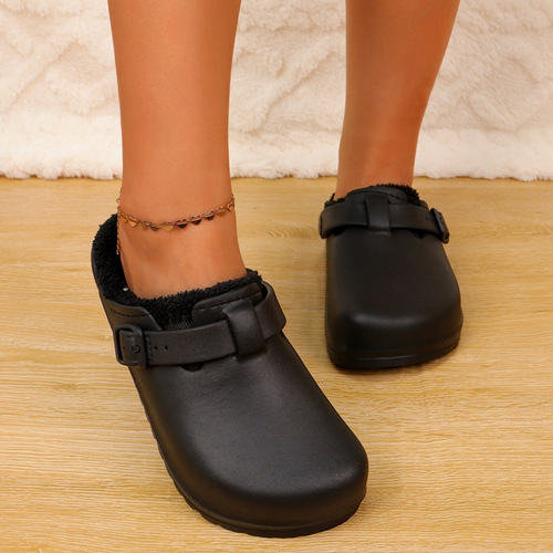 R 1782026 New European and American Women's Plain Fluffy Wooden Clogs with Soft Thick Soles