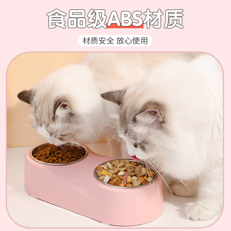 Nuevo original gato tazón caja de color 8 palabras doble tazón ASB Acero inoxidable separado diseño gato agua tazón mascotas suministros