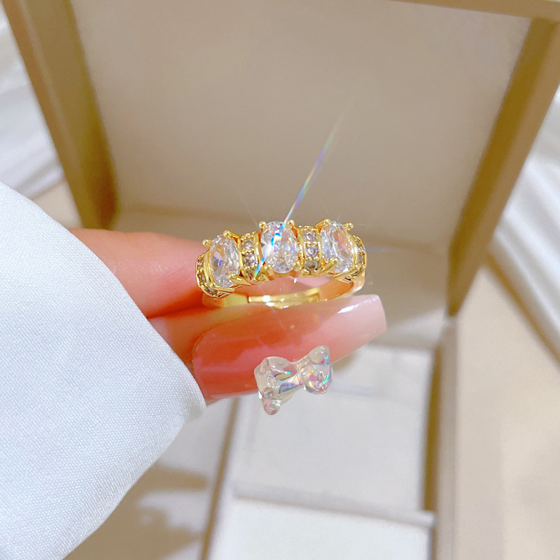 Adjustable Luxury Full Diamond Ring For Couples Silver Plated_voghion.com