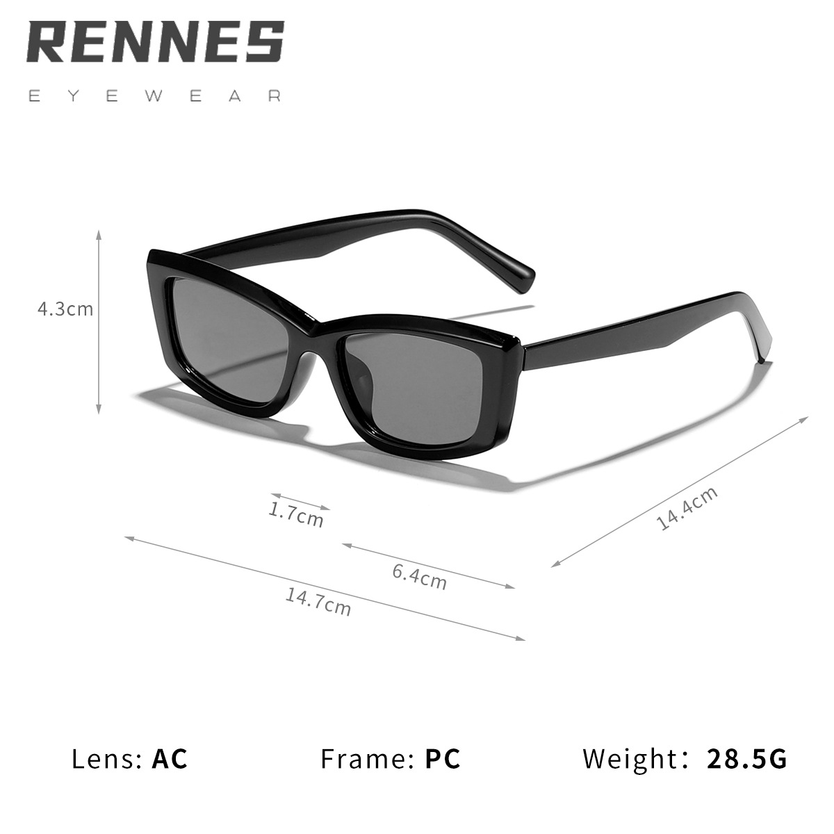 Nuevas gafas de sol rectangulares transfronterizas con ojos de gato para mujer, cara retro sin rostro, gafas de sol con protección UV