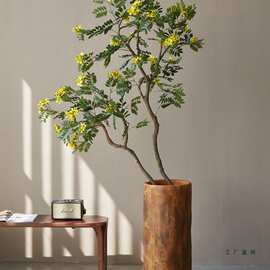 仿真绿植室内落地盆栽假树植物黄槐花中古风装饰高端轻奢盆景摆件