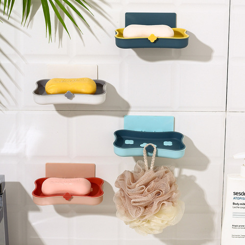 Huisi creative two-color soap dish soap box double-layer punch-free draining wall-mounted cute soap rack