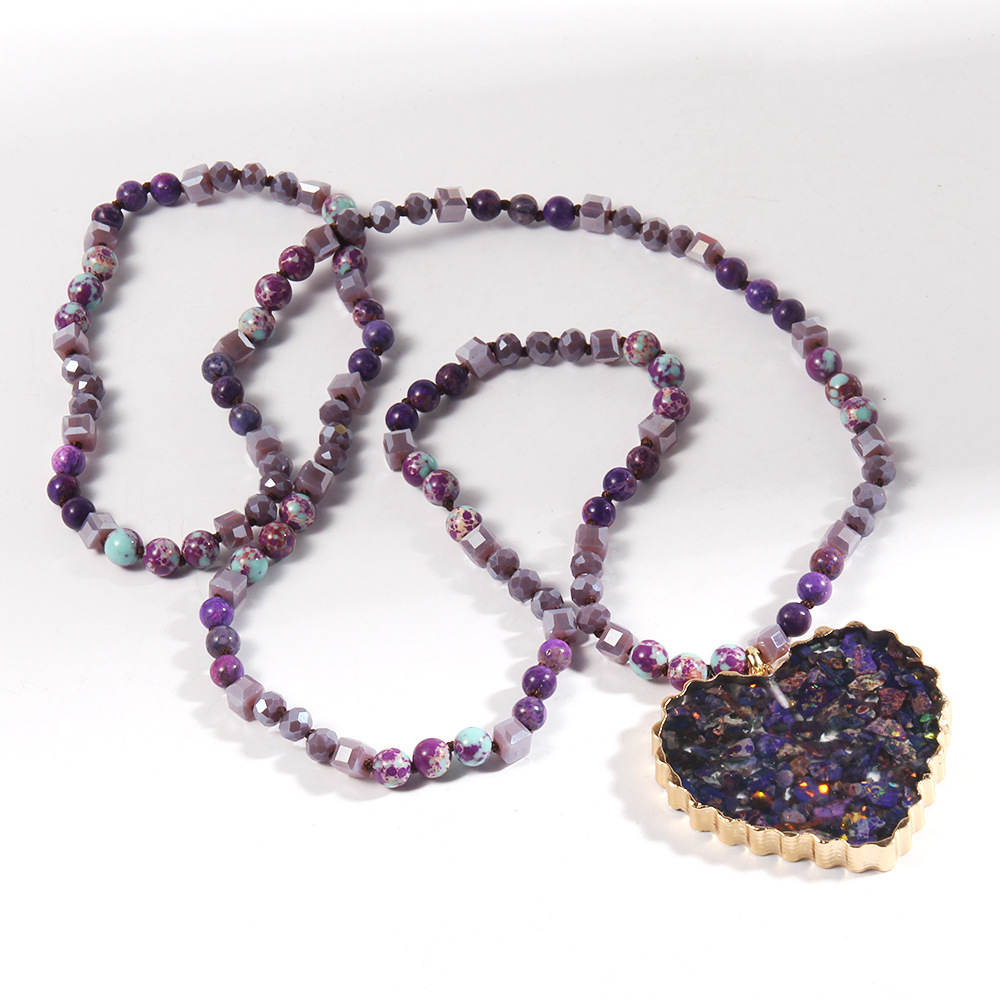 70g Weight Sweater Chain Classification Glass Chain Material 1 Piece Quantity Daily Occasion Glass Material Heart Shape Pattern Women's Gender Beaded, Plating Design Bohemian Style Bohemian Heart Shape Glass Stone Sweater Chain In Bulk Natural Stone Necklace 4