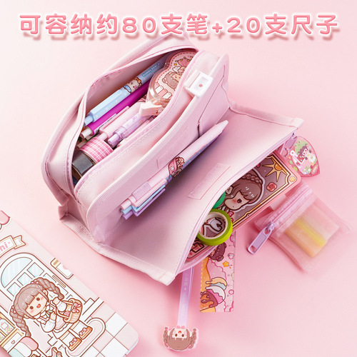 Xiaomochi new product multifunctional high-looking canvas pencil bag large capacity pencil stationery box ins girl storage bag