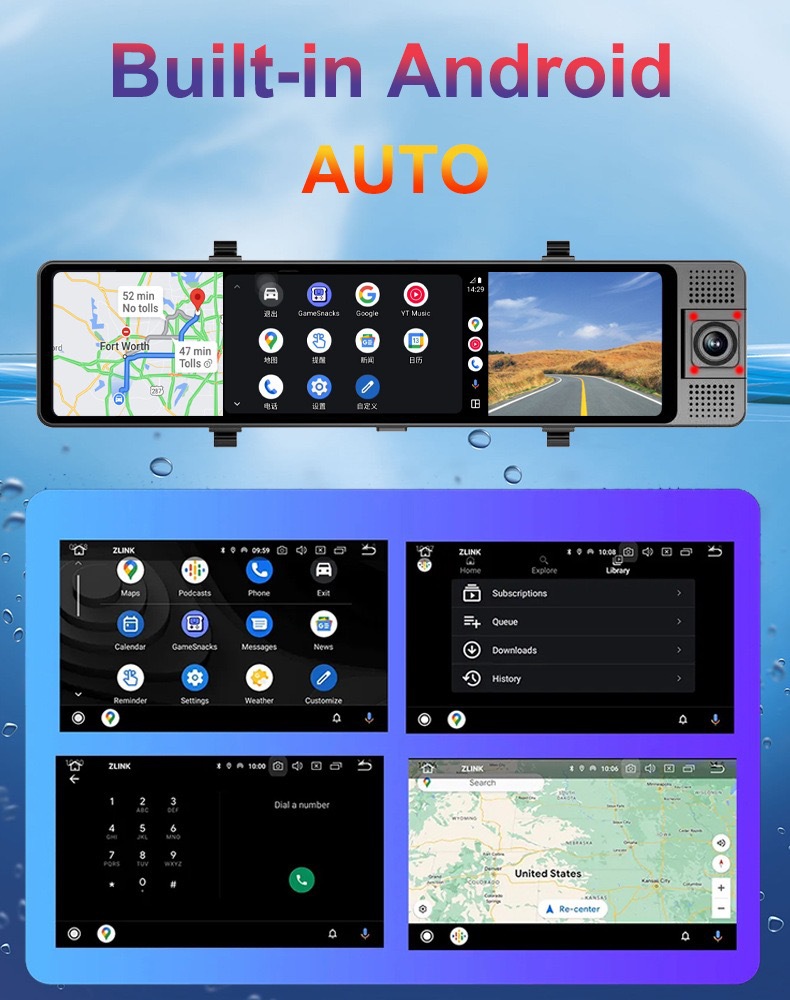 Three-Lens 4g Android 13 System 12-Inch 4+64Gb Large Memory Screen Mirroring Carplay Dash Cam Phone
