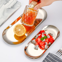 Nordic ins style stainless steel oval plate golden tray Western food snack dessert plate jewelry storage tray towel tray