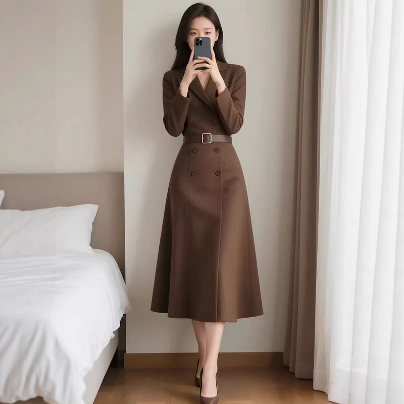 Spring New Women's Fashion French-Style Retro Suit Dress with a Waist-Cinching Design, Elegant Mid-Length for Commuting Women