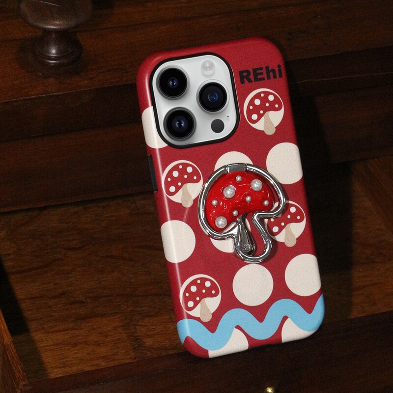 Rehi Red Umbrella Mushroom Phone Case Original Design Metal Stand Two-In-One Film Case 14Promax16 Rehi Red Umbrella Mushroom Phone Case Original Design Metal Stand Two-In-One Film Case 14Promax16