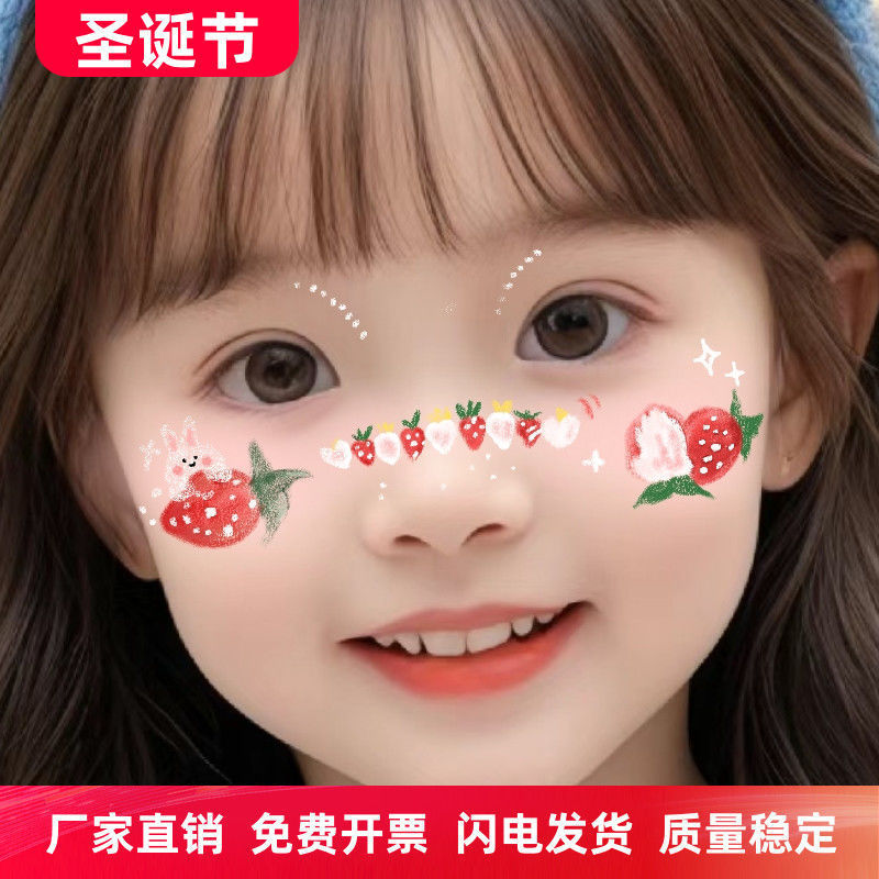 Christmas Strawberry Bunny Makeup Tattoo Sticker Cute Cartoon Sweetheart Girl Love Children's Color Face Makeup Christmas Strawberry Bunny Makeup Tattoo Sticker Cute Cartoon Sweetheart Girl Love Children's Color Face Makeup