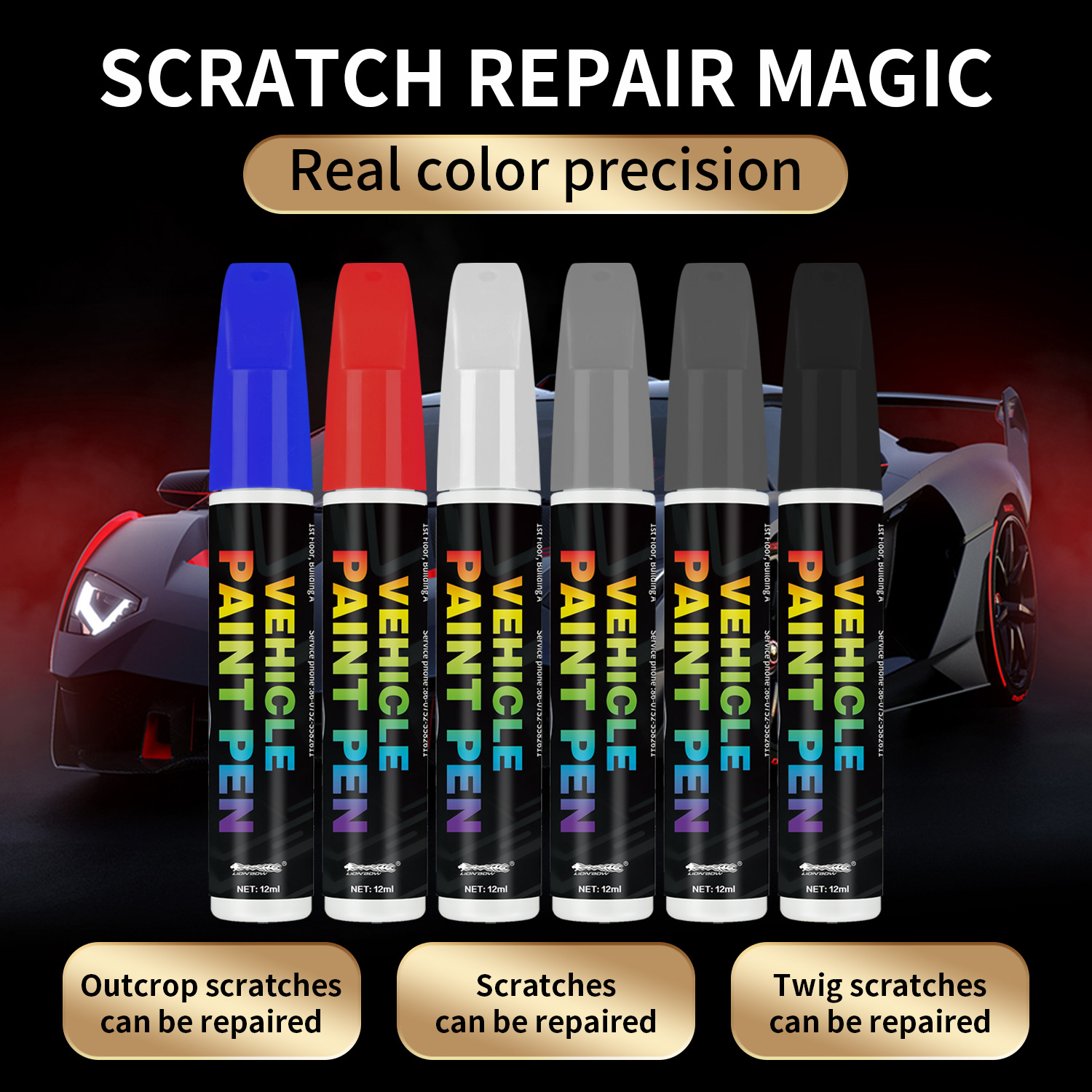Car Paint Touch-Up Pen, Body Scratch Repair Pen, Car Paint Scratch Repair Tool, Multi-Color Car Paint Touch-Up Pen