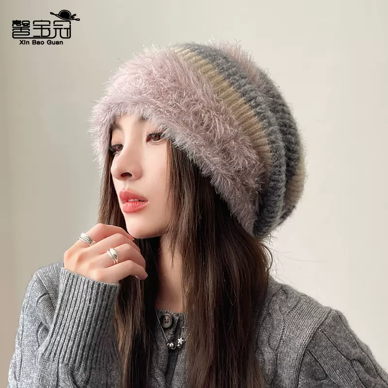 秋冬季慵懒风堆堆帽毛绒护耳套头帽子女日系百搭冷帽显脸小月子帽