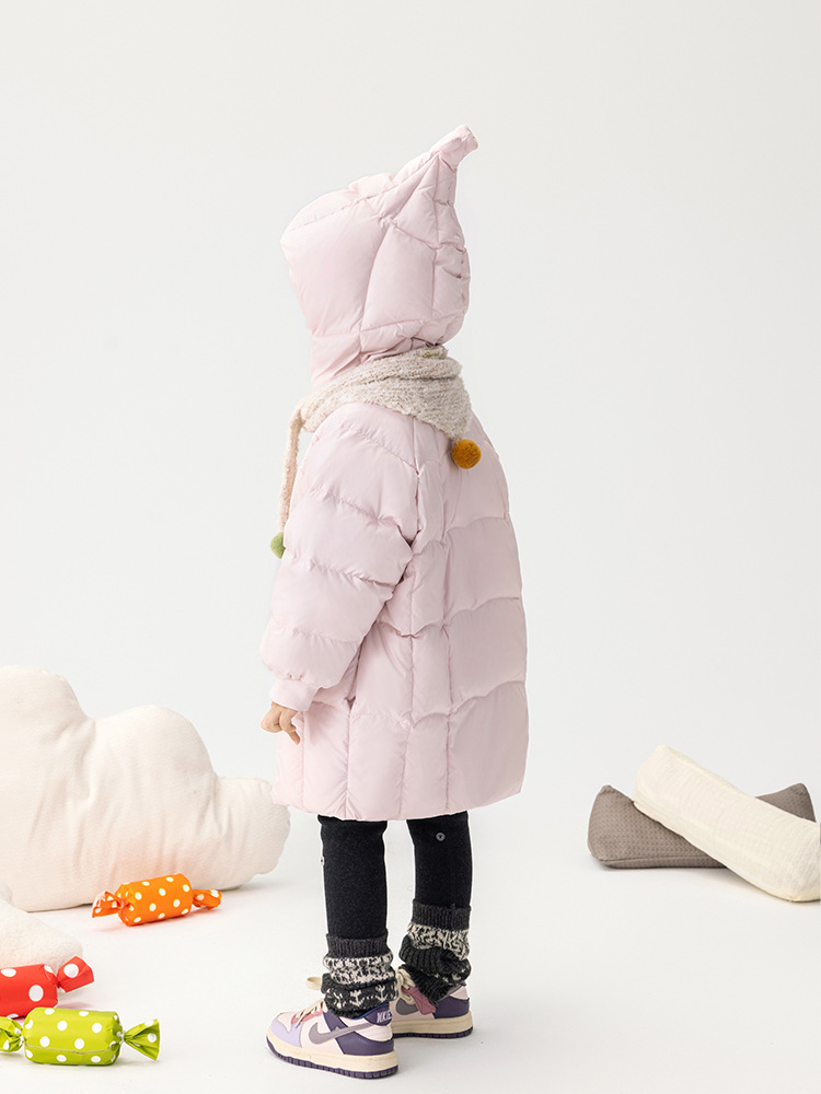 [en stock] chaqueta de plumón para niños 2025 invierno nuevo estilo de niñas grueso ropa cálida chaqueta blanca de plumón media larga