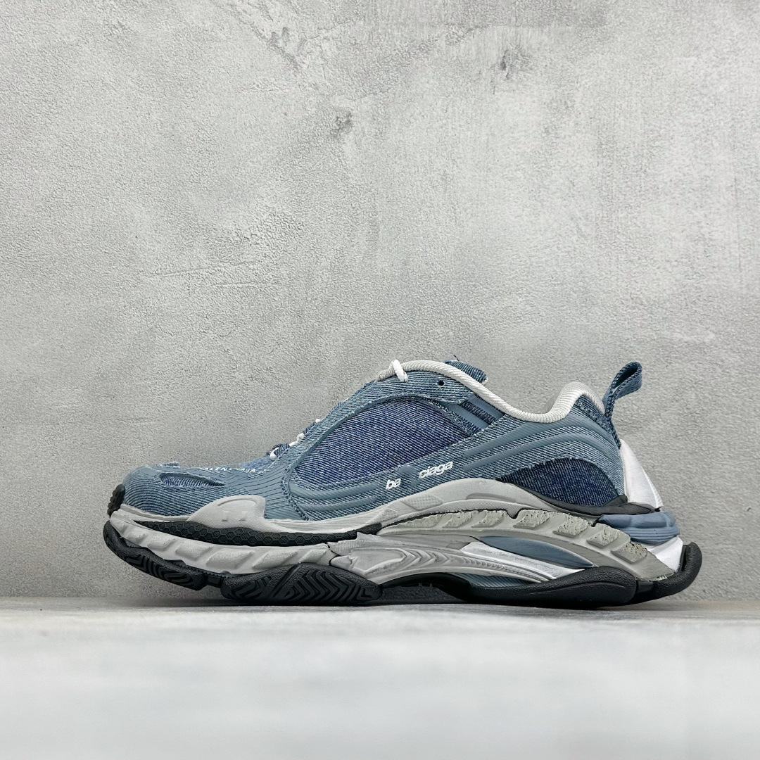 Paris Triple S .2 denim blue distressed platform dad shoes, 24th generation, American retro casual high-street trendy sneakers