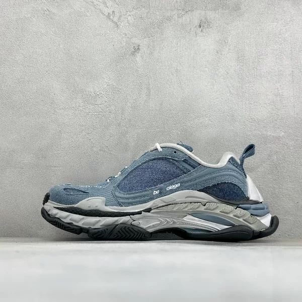 Paris Triple S .2 denim blue distressed platform dad shoes, 24th generation, American retro casual high-street trendy sneakers