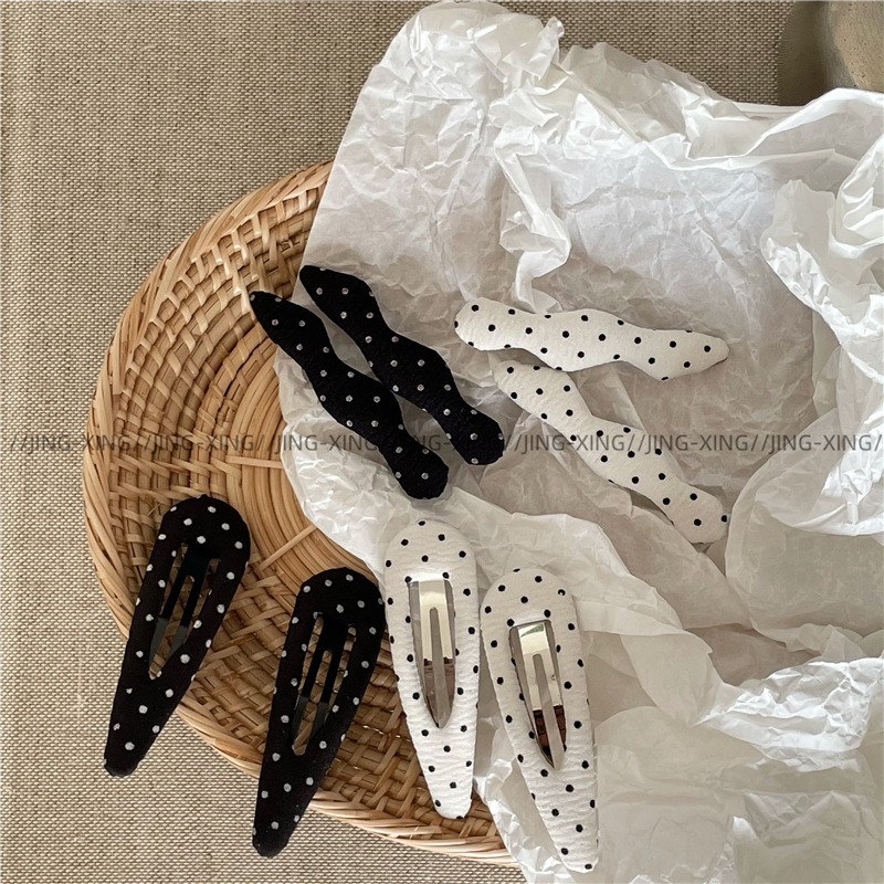 simple black and white polka dot geometric hairpin vintage fabric water drop bb clip side clip bang clip