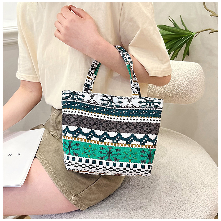 Women's Medium Canvas Color Block Ethnic Style Streetwear Square Zipper Handbag display picture 14