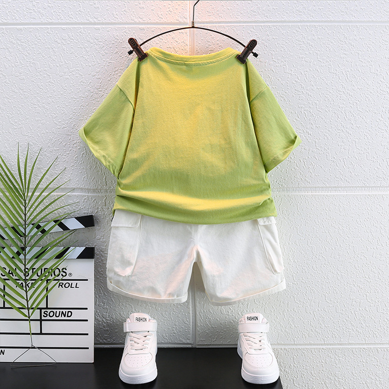 7424 Traje de verano para niños Ropa coreana de manga corta 2025 Nueva camiseta delgada de verano para niños de dos piezas Verano 5