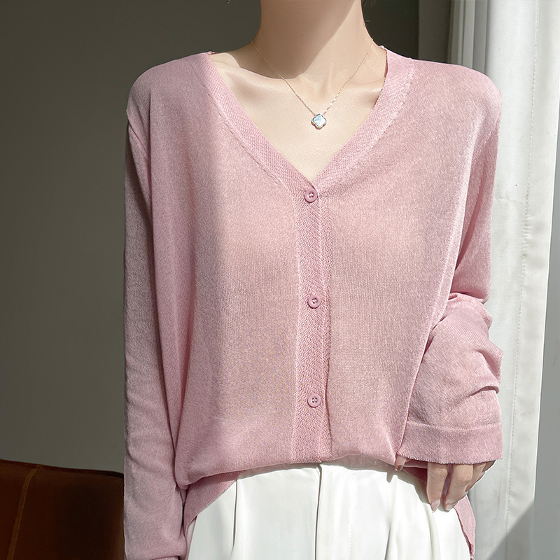Summer new sweater women's thin ice silk linen cardigan women's sunscreen shirt women's long sleeve air conditioning shirt shawl wholesale