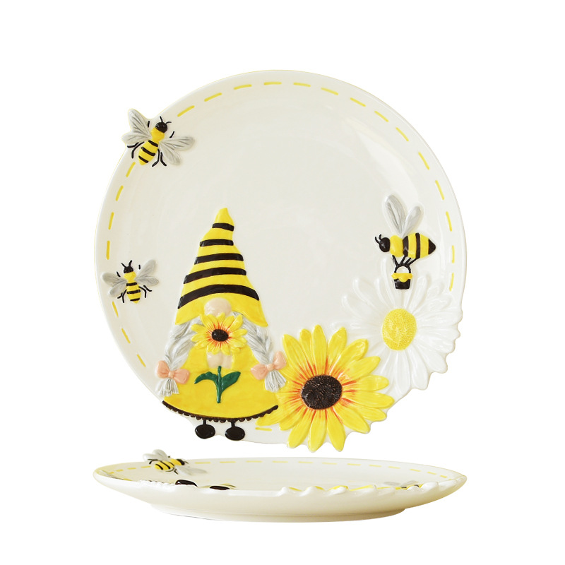 Primavera abejas girasol genio cerámica en relieve disco lindo platos platos