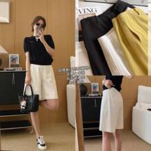 高品天丝亚麻!百慕大老钱后松紧阔腿中裤夏季薄款五分裤