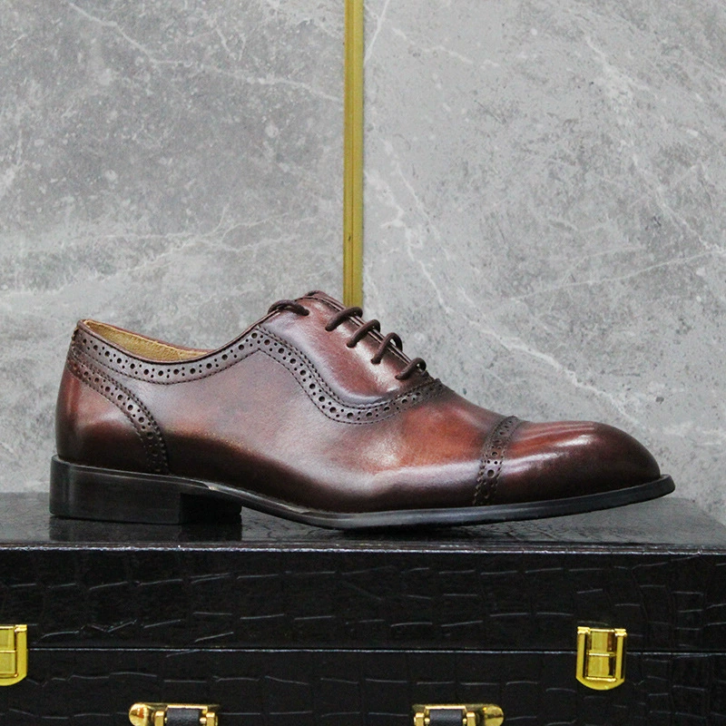 Элитные деловые кожаные туфли для мужчин, классические оксфорды из натуральной кожи в британском стиле с тремя ремешками, повседневные мужские туфли 2025 года с эффектом увеличения роста.