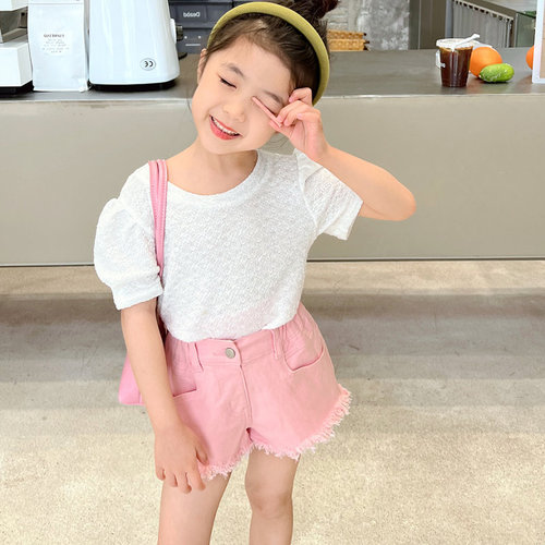 Girls' pants washed denim mustache distressed shorts hot pants 24 summer clothes new foreign trade children's clothing drop shipping 3-8 years old