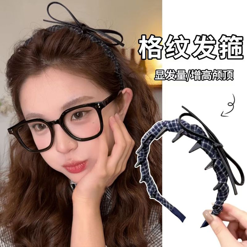 格纹缠绕蝴蝶结发箍女2025新款高级感高颅顶洗脸头箍日常外戴发卡|undefined