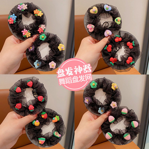 Children's hair net headwear for little girls, graded buns, hair net hat for girls, cartoon dance hair roller, hair accessory