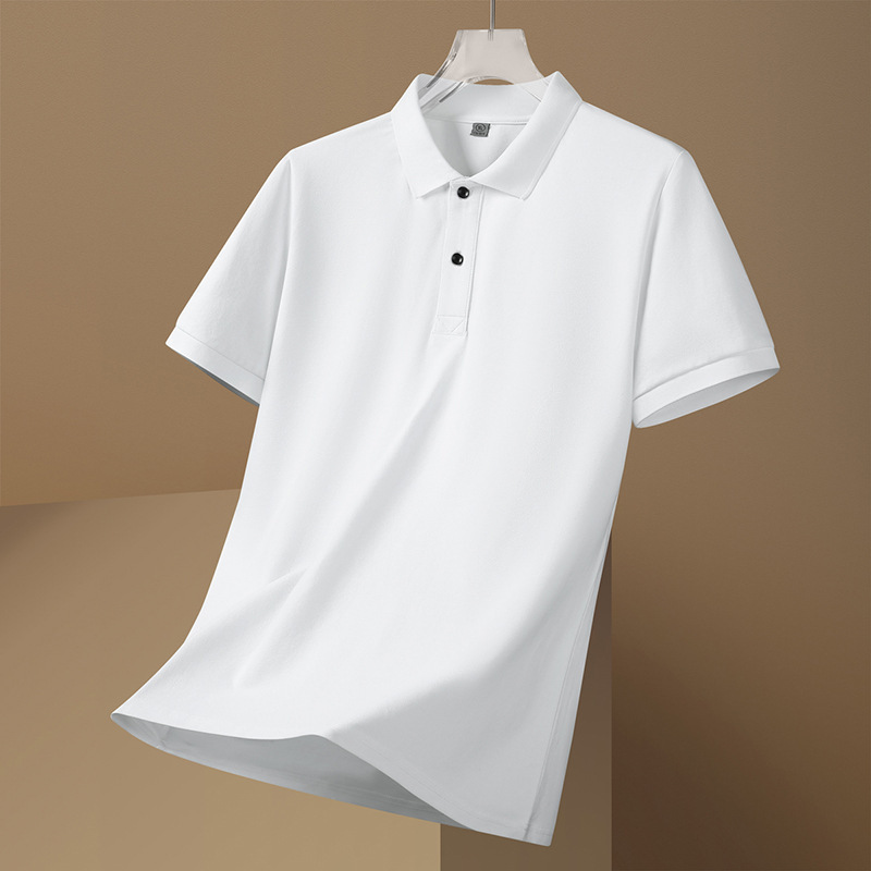 2025 新しいメンズ高品質ソリッドカラーポロシャツ半袖 tシャツ紳士服夏トップラペルビジネステーシャツ M|undefined