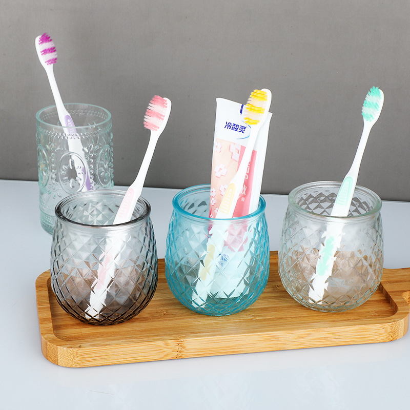 Botella de desinfectante de manos de vidrio prensado, conjunto de artículos de higiene, cepillo de dientes de vidrio, enjuague, artículos de baño simples