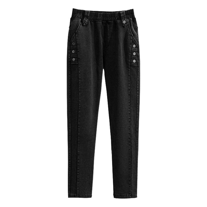 Женские джинсовые брюки больших размеров 200/300 кг на флисовой подкладке, Узкие повседневные эластичные узкие брюки Torre с высокой талией