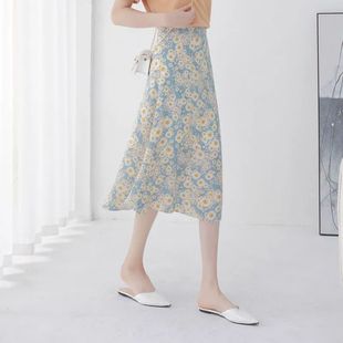 2025 New Summer Floral Skirt Women's Skirt Slimming High Waist Fashion Printed Mid-Length Skirt Small Skirt