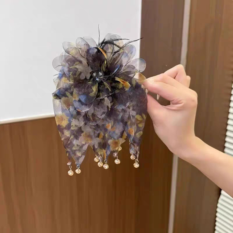 スタードリームガーゼスカートクリップ 2025 新しいヘアクリップ後頭部の髪のボリュームを示すフェザーペンダントファッショナブルで多用途なサメクリップ|undefined