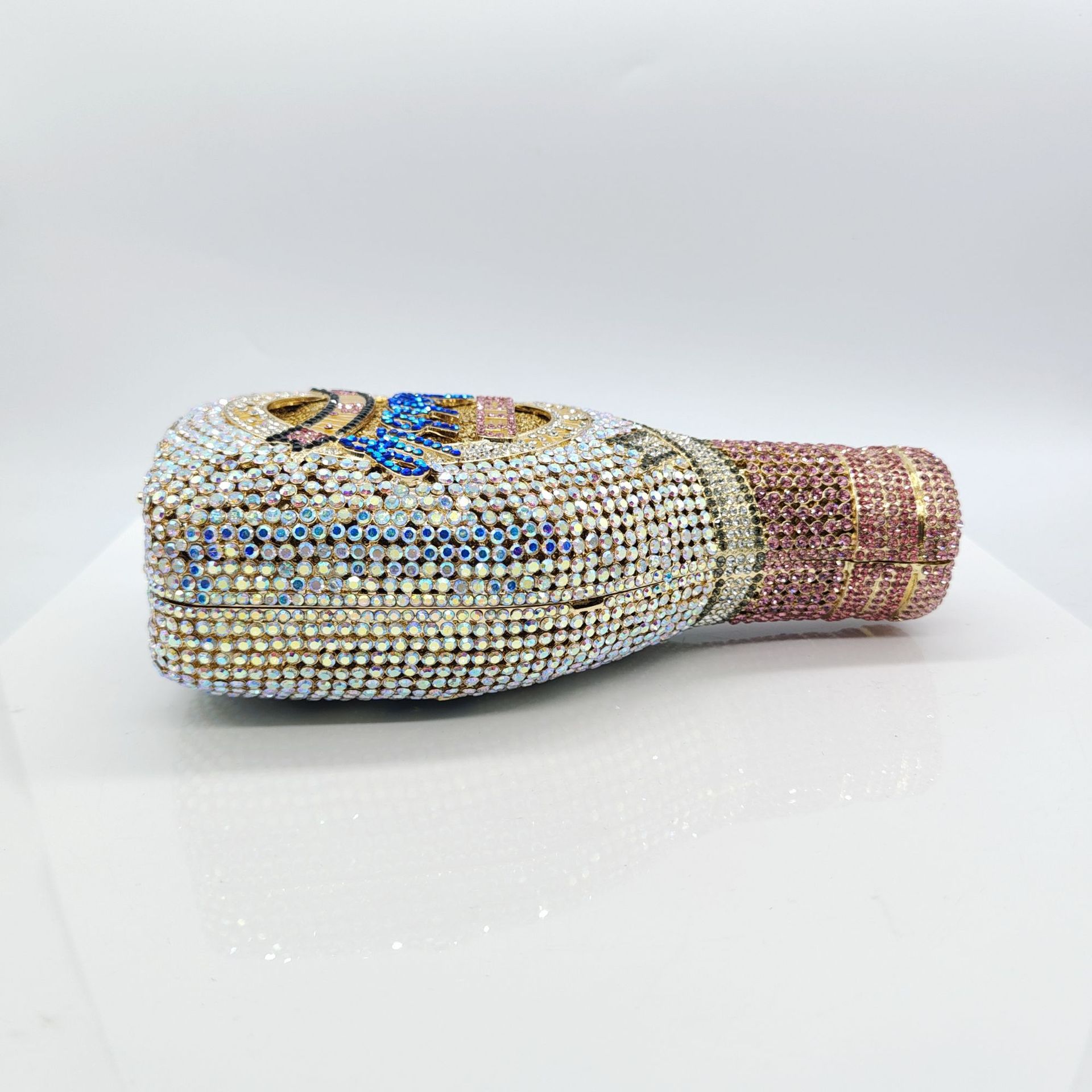 Túi clutch nữ đính đá dạ hội hình chai sâm panh kim cương giả — màu bạc, màu vàng, màu đen chi tiết 10