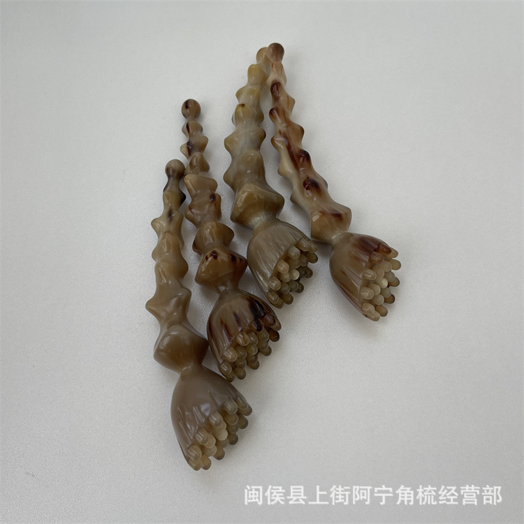 Horn Facial Massage Stick Gujiao Lianpeng 18 Bead Lotus Design Hand Carved Guasha Tool Portable Acupoint Massage Comb key features