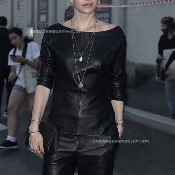 European and American Women's Spring/Summer New Casual Elegant PU Faux Leather Top
