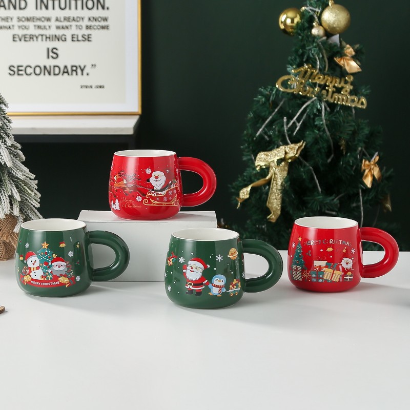 크리스마스 컵 싱글 컵 (뚜껑과 숟가락이없는 간단한 패키지) (패턴 노트 또는 무작위 배달)