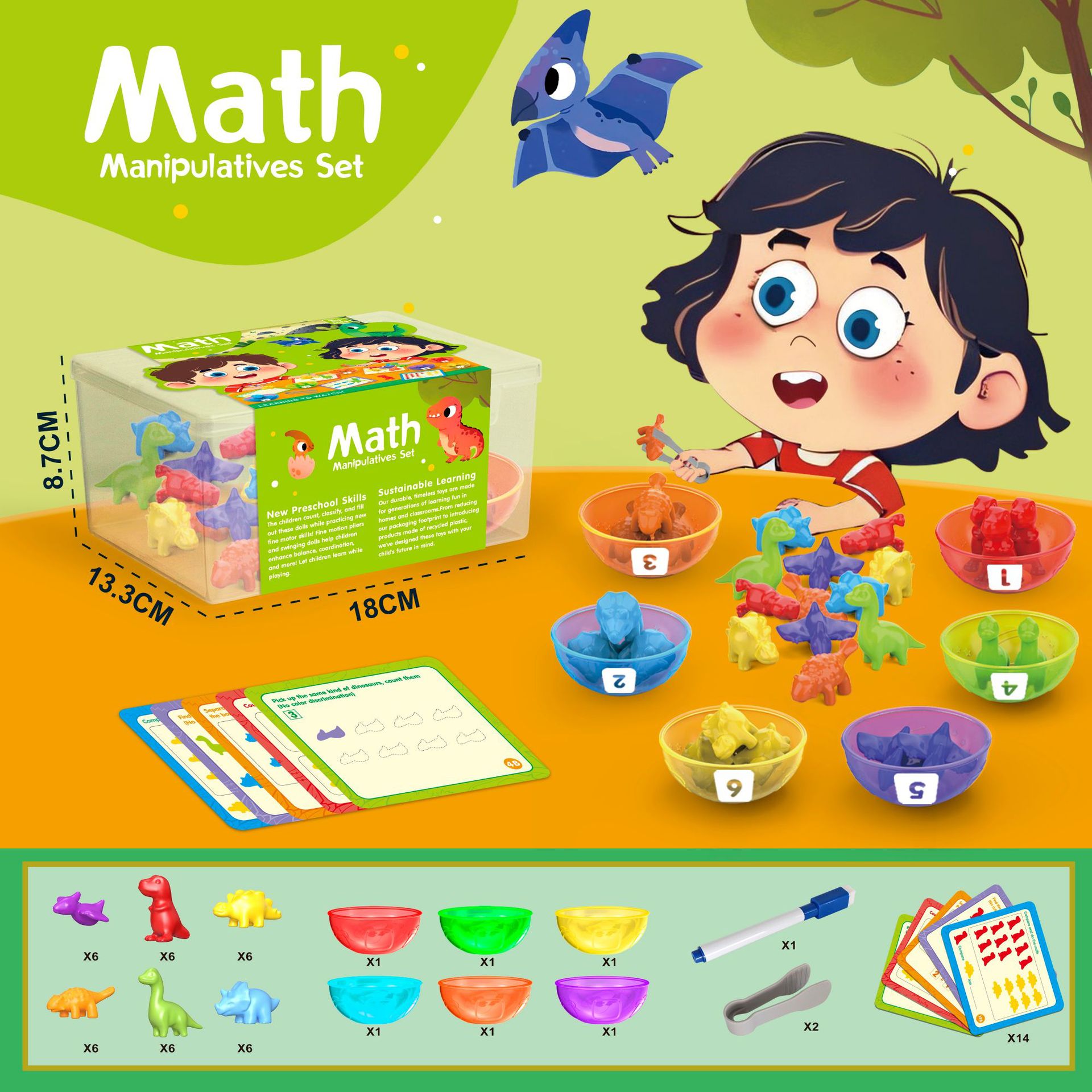 Niños transfronterizos conteo de arco iris goma suave clasificación de color de animales cognición digital Juego de ayudas didácticas Montessori Juguete de 3 años
