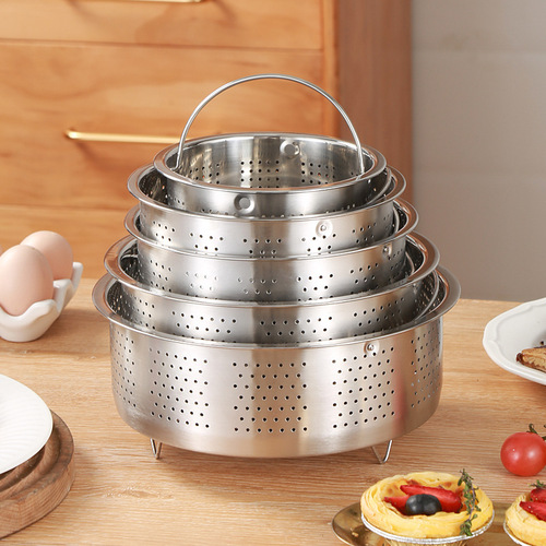 Rice cooker steamer 304 stainless steel household rice cooker steaming rack tray steaming grid with handles and feet grate steamer rice basket