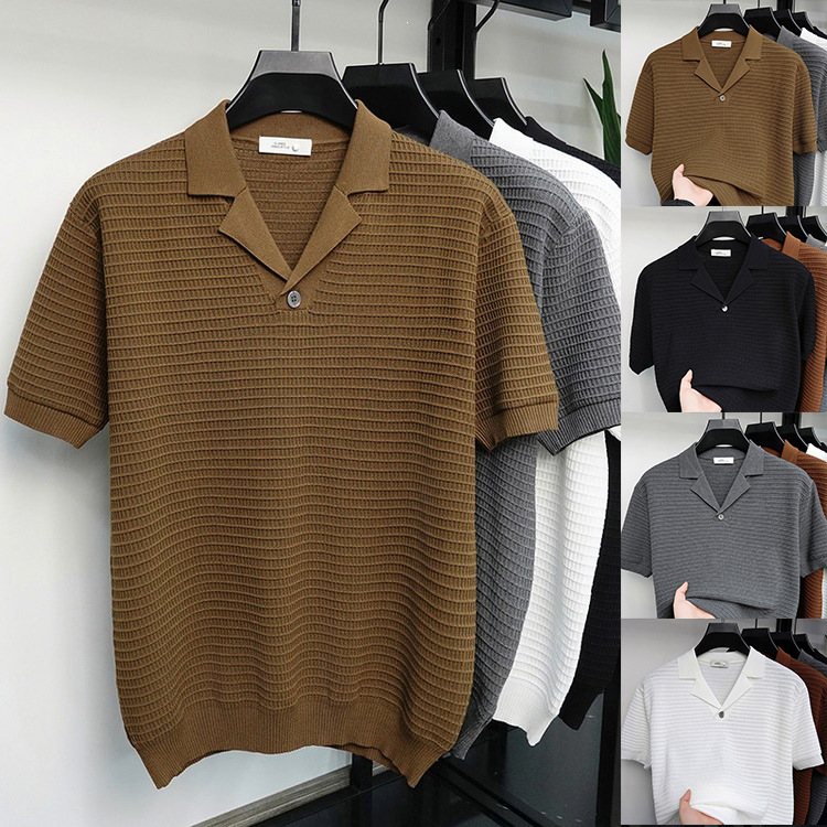 Cuba cuello polo camiseta camiseta de manga corta hombre waffle viejo viento de negocios hielo verano fábrica transfronteriza al por mayor