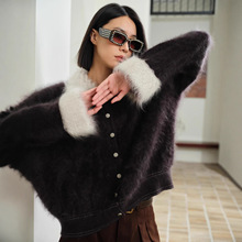 2025新款100%纯山羊绒拉绒开衫女拉绒珠片宽松慵懒风云朵般松软