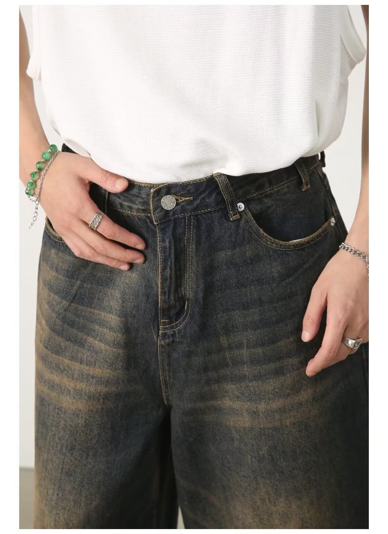 Short en jean court pour homme, coupe droite ample, bleu délavé, style rétro américain, idéal pour l'été._voghion.com