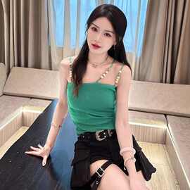 欲风辣妹设计串珠背心小吊带女装夏季性感修身弹力气质时尚上衣