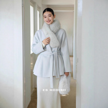 ES MODISH 冬季新品法式高级感双面羊绒大衣狐狸毛领装饰羊毛外套