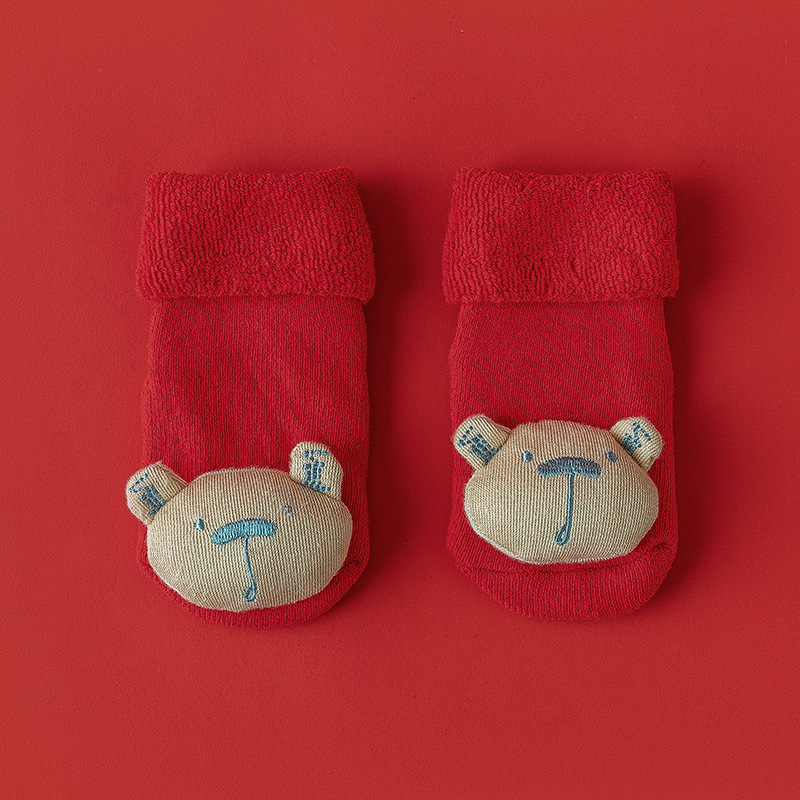 Hombres y mujeres recién nacidos, bebés, niños pequeños, una clase de algodón peinado, otoño e invierno, más calcetines rojos cálidos y gruesos de terciopelo