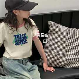 女童短袖t恤短款夏季2024新款儿童印花体恤女孩洋气宽松纯棉上衣