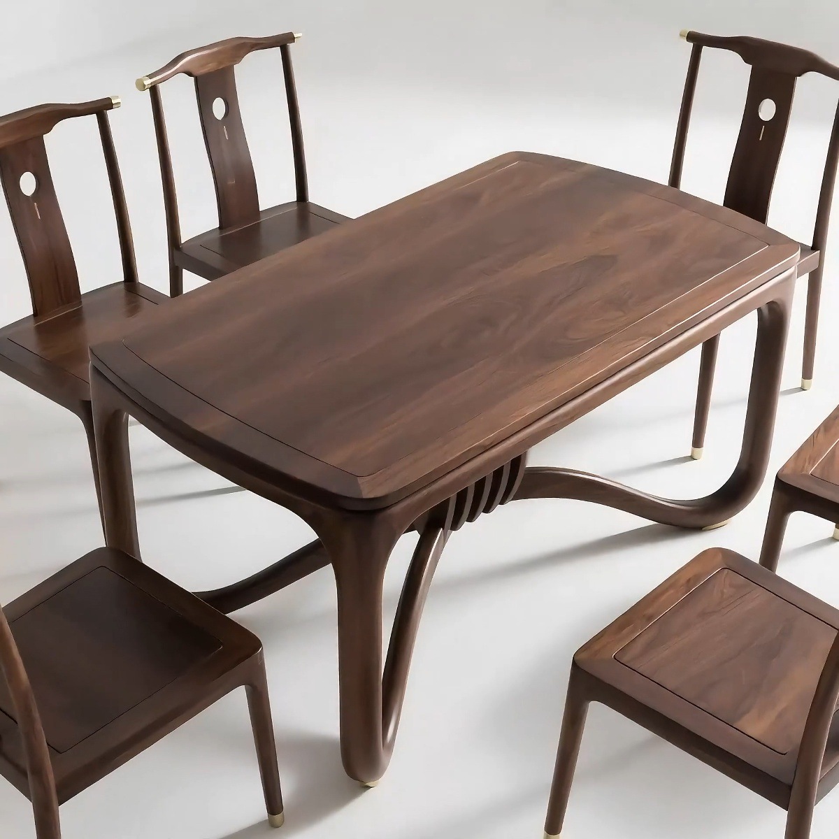 New Chinese Style North American Black Walnut Solid Wood Rectangular Dining Table Simple Zen Model Room Hotel Restaurant Dining Table